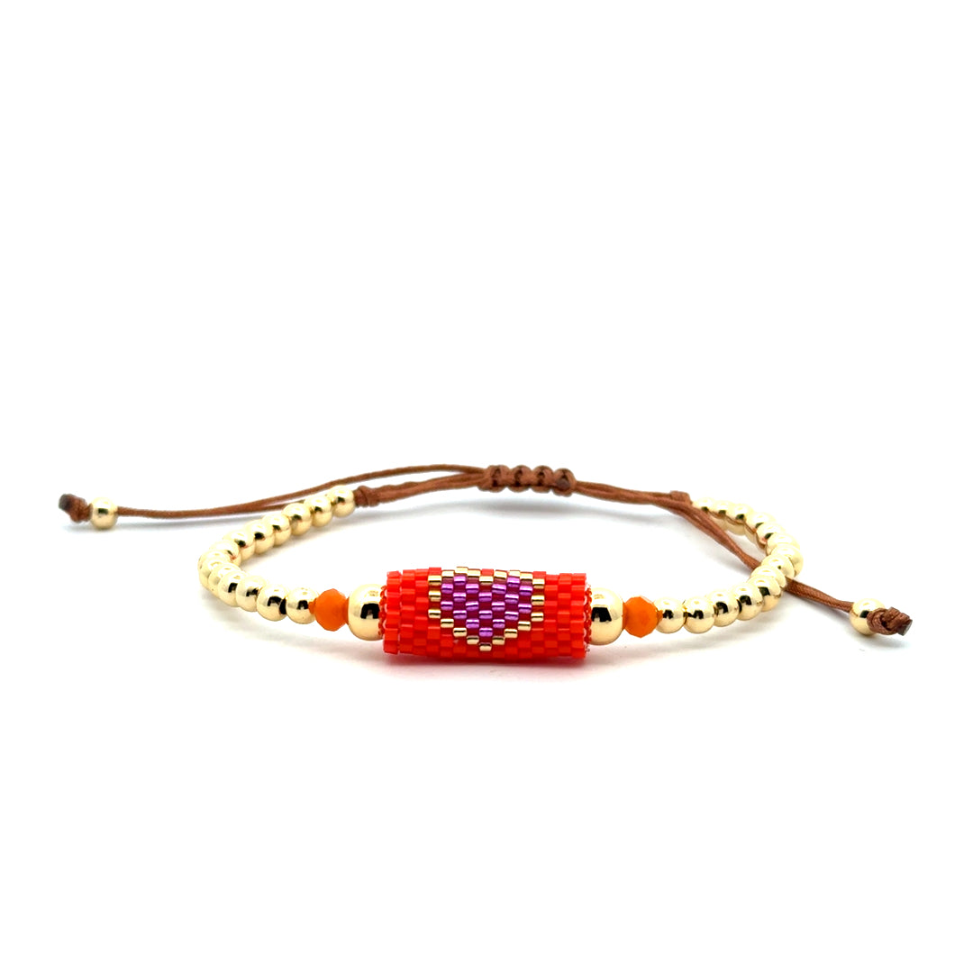 Orange and Purple Heart Beaded Bracelet