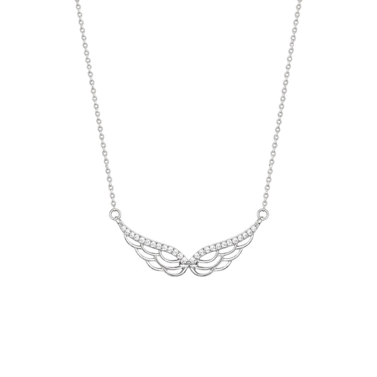 Angel Wing Necklace in White Gold plated 925 Sterling Silver with openwork wings and pavé zirconia detailing