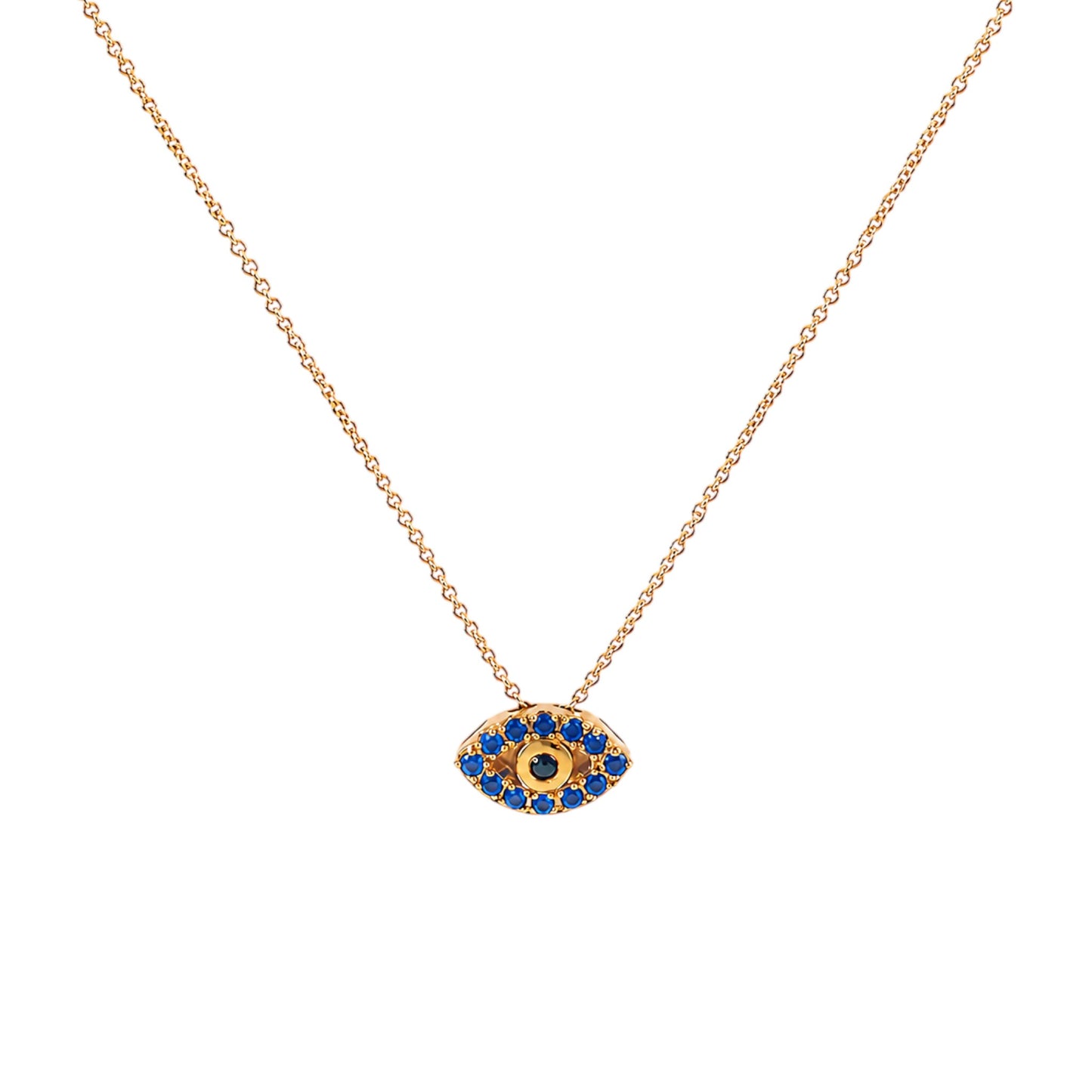 Blue Evil Eye Necklace in 925 Sterling Silver with 9ct Gold plating and blue pavé zirconia