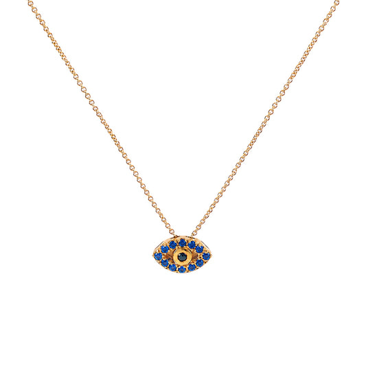Blue Evil Eye Necklace in 925 Sterling Silver with 9ct Gold plating and blue pavé zirconia