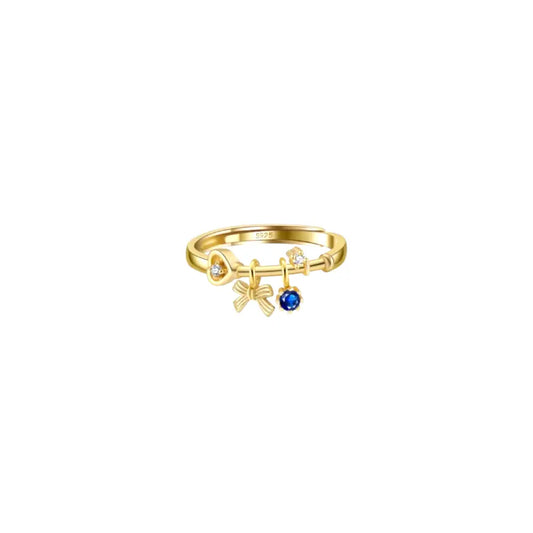 Blue Stone & Bow Charm Ring Rings