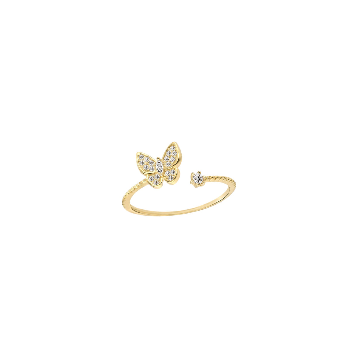 Scandal Kiss Gold Butterfly Pavé Ring in 18ct Gold plated 925 Sterling Silver with sparkling zirconia