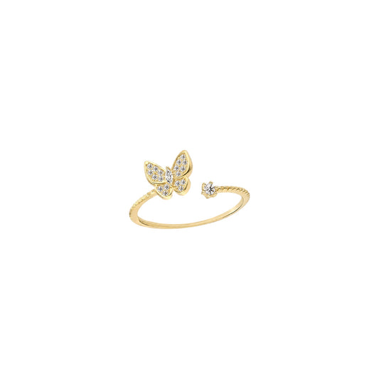 Scandal Kiss Gold Butterfly Pavé Ring in 18ct Gold plated 925 Sterling Silver with sparkling zirconia