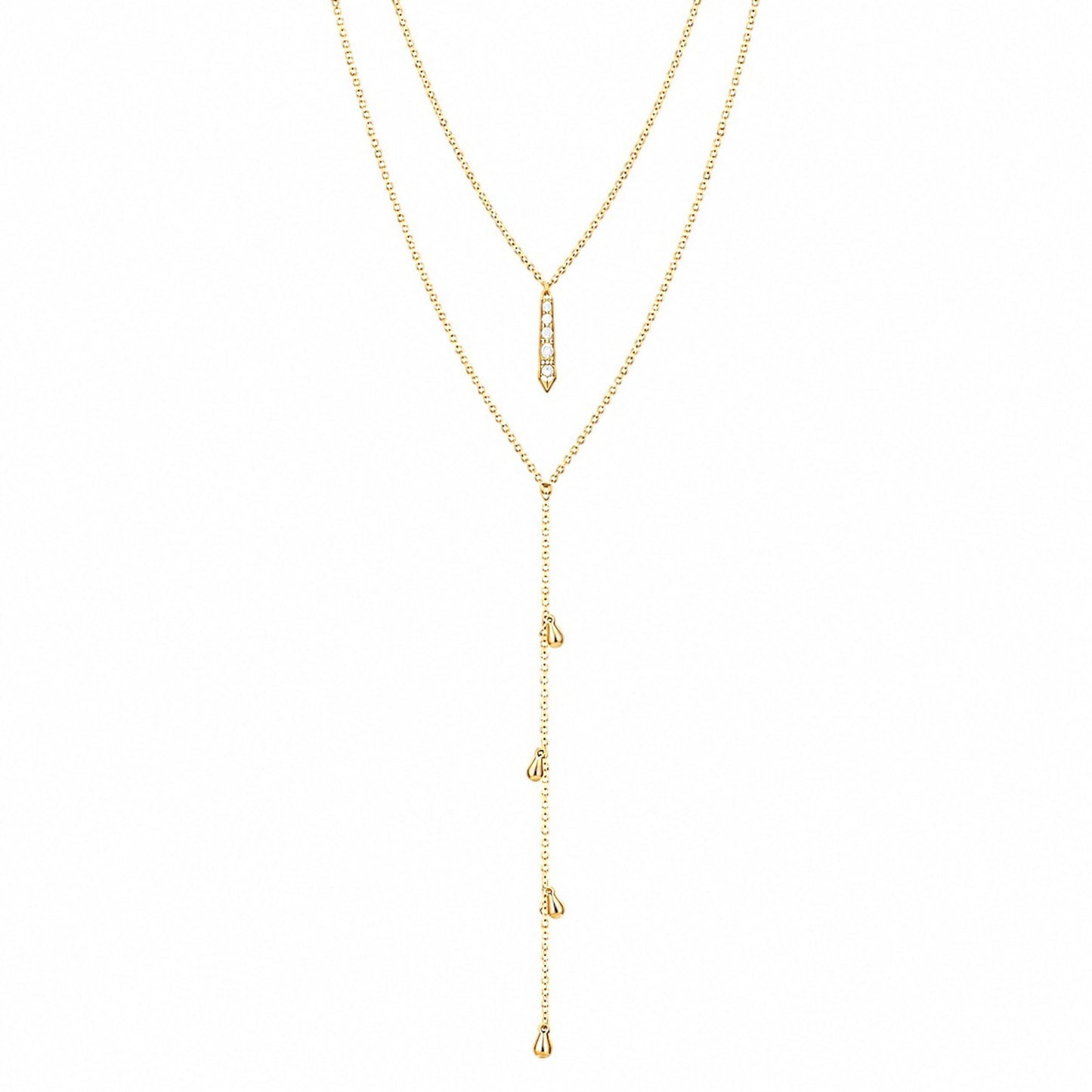 Scandal Kiss Cascading Drop Y Necklace in 14ct Gold plated 925 Sterling Silver with zirconia detailing
