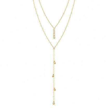 Scandal Kiss Cascading Drop Y Necklace in 14ct Gold plated 925 Sterling Silver with zirconia detailing