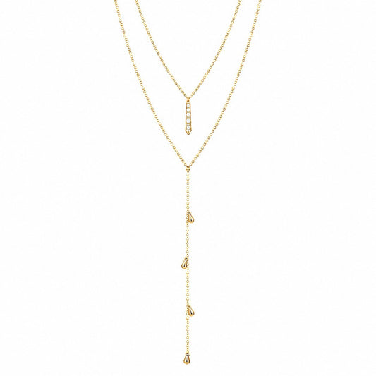 Scandal Kiss Cascading Drop Y Necklace in 14ct Gold plated 925 Sterling Silver with zirconia detailing