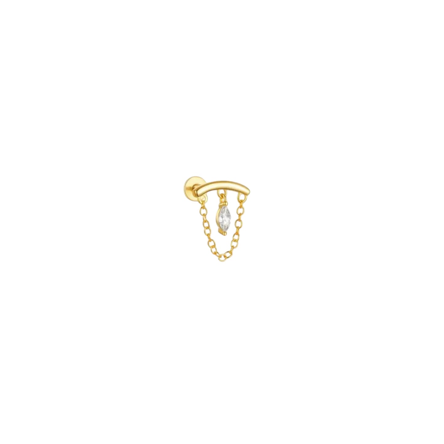 Gold chain drop cartilage stud earring with zirconia stone in 925 sterling silver (0.96 × 1.26cm)