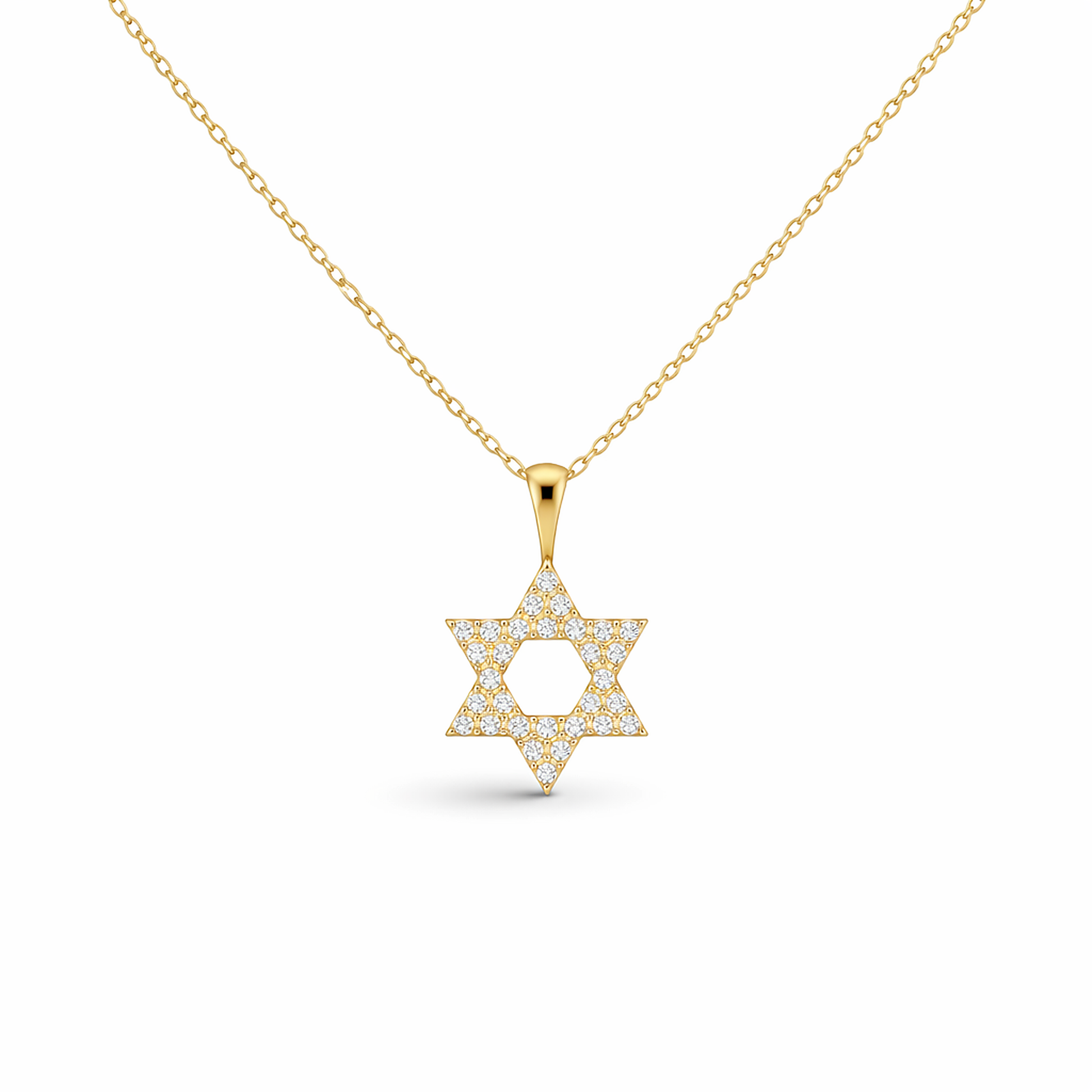 Classic Magen David necklace with zirconia stones in gold plated 925 sterling silver (40cm + 5cm extender)