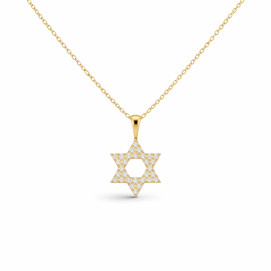 Classic Magen David necklace with zirconia stones in gold plated 925 sterling silver (40cm + 5cm extender)