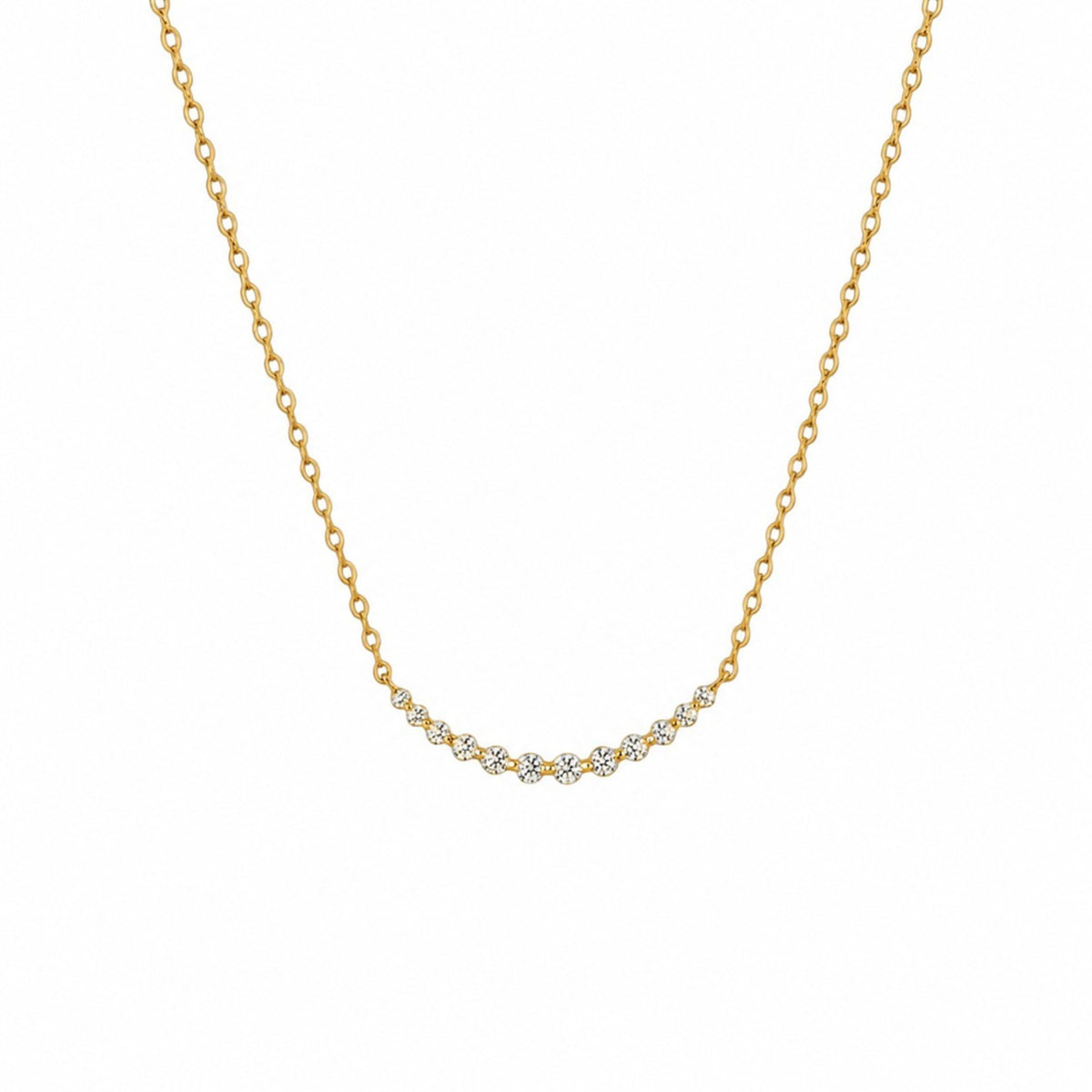 Classic Sparkle Necklace in 14ct Gold plated 925 Sterling Silver with a curved row of zirconia
