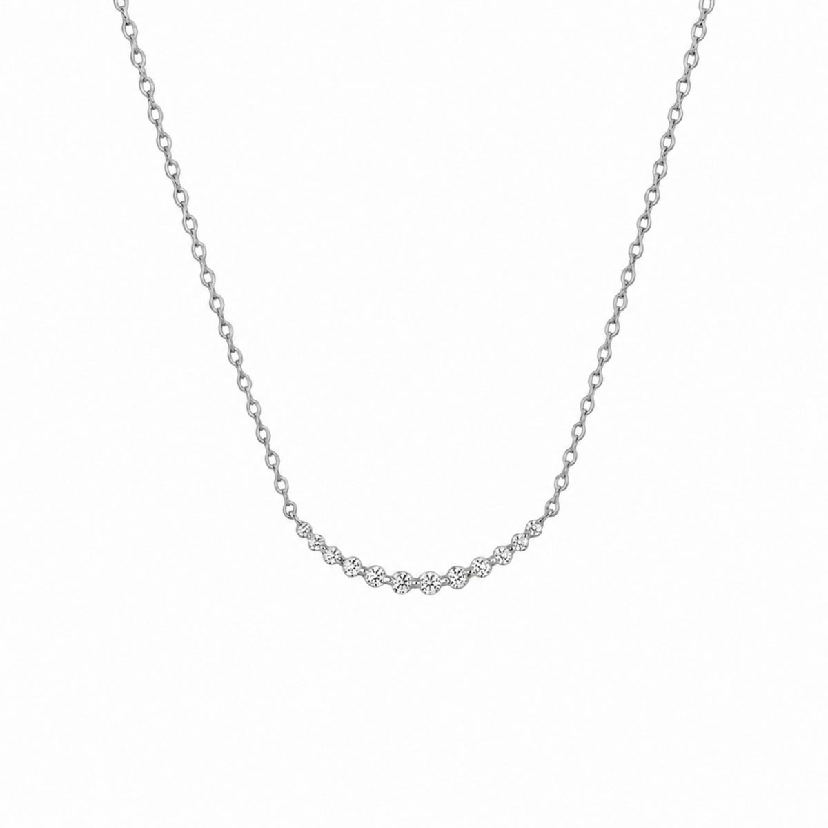 Classic Sparkle Necklace in White Gold plated 925 Sterling Silver with a curved row of zirconia