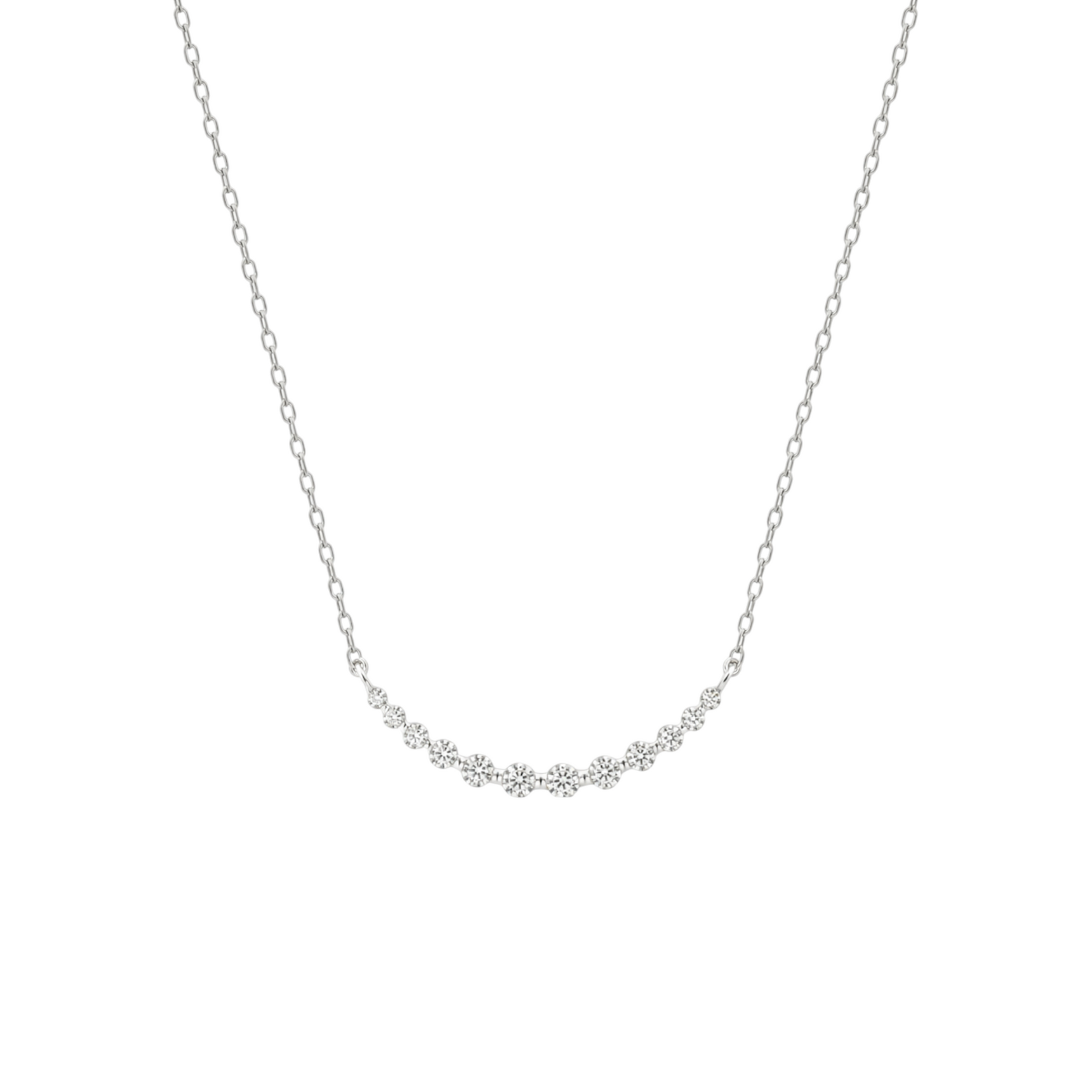 Classic Sparkle Necklace in 925 Sterling Silver with White Gold plating featuring a graceful 31mm row of brilliant zirconia