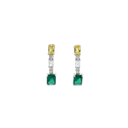 Green colour pop drop earrings in sterling silver with green and yellow stone detailing