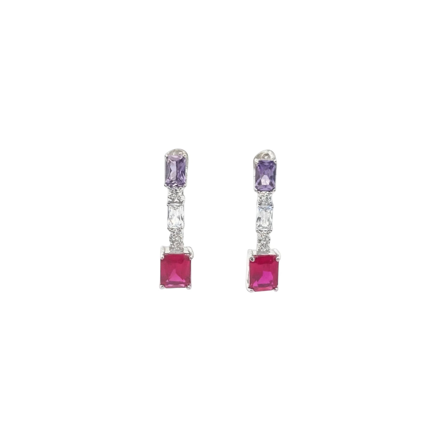 Pink colour pop drop earrings in sterling silver with vibrant pink and lilac stones