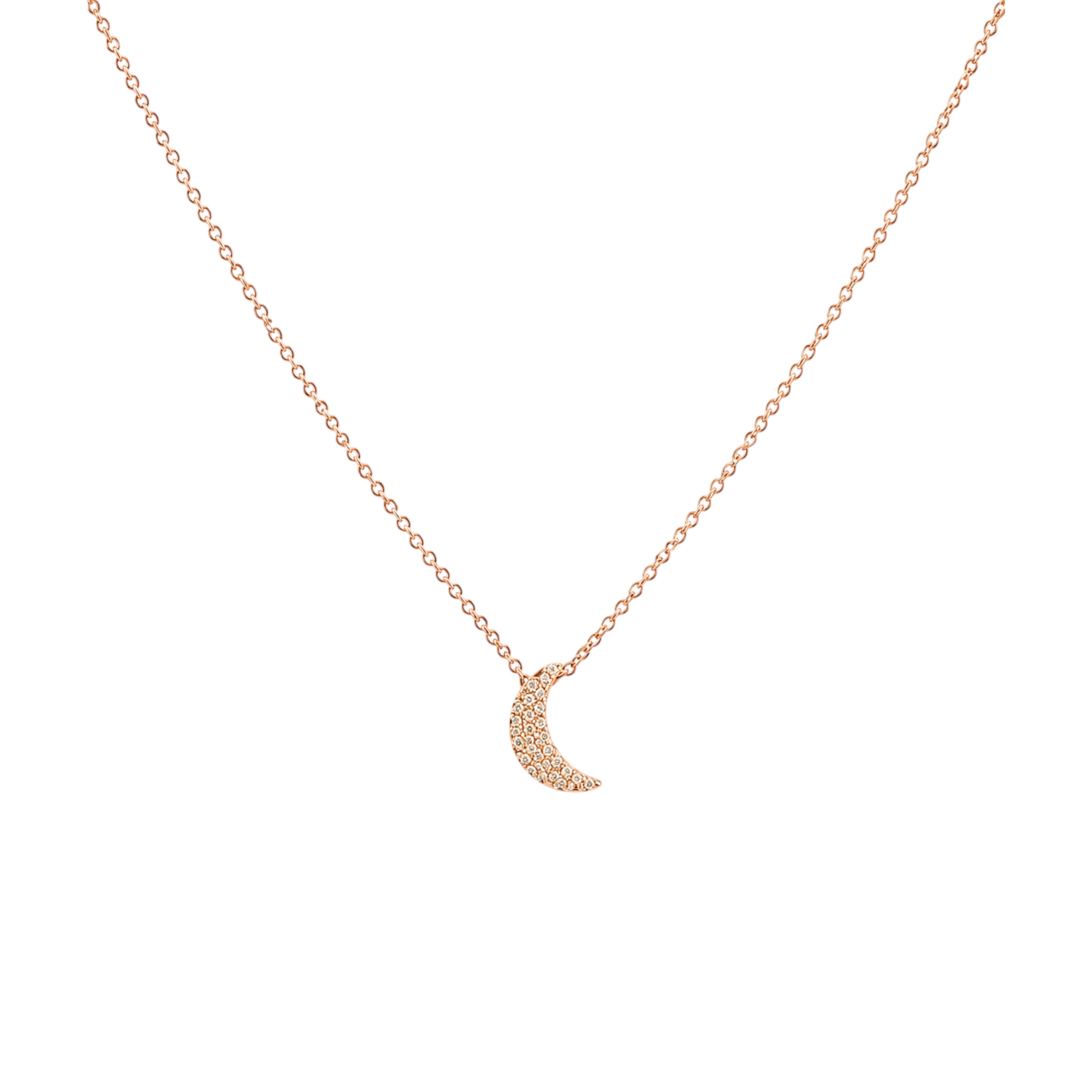 Crescent Moon Necklace in 925 Sterling Silver with Rose Gold plating featuring a delicate crescent moon adorned with shimmering zirconia
