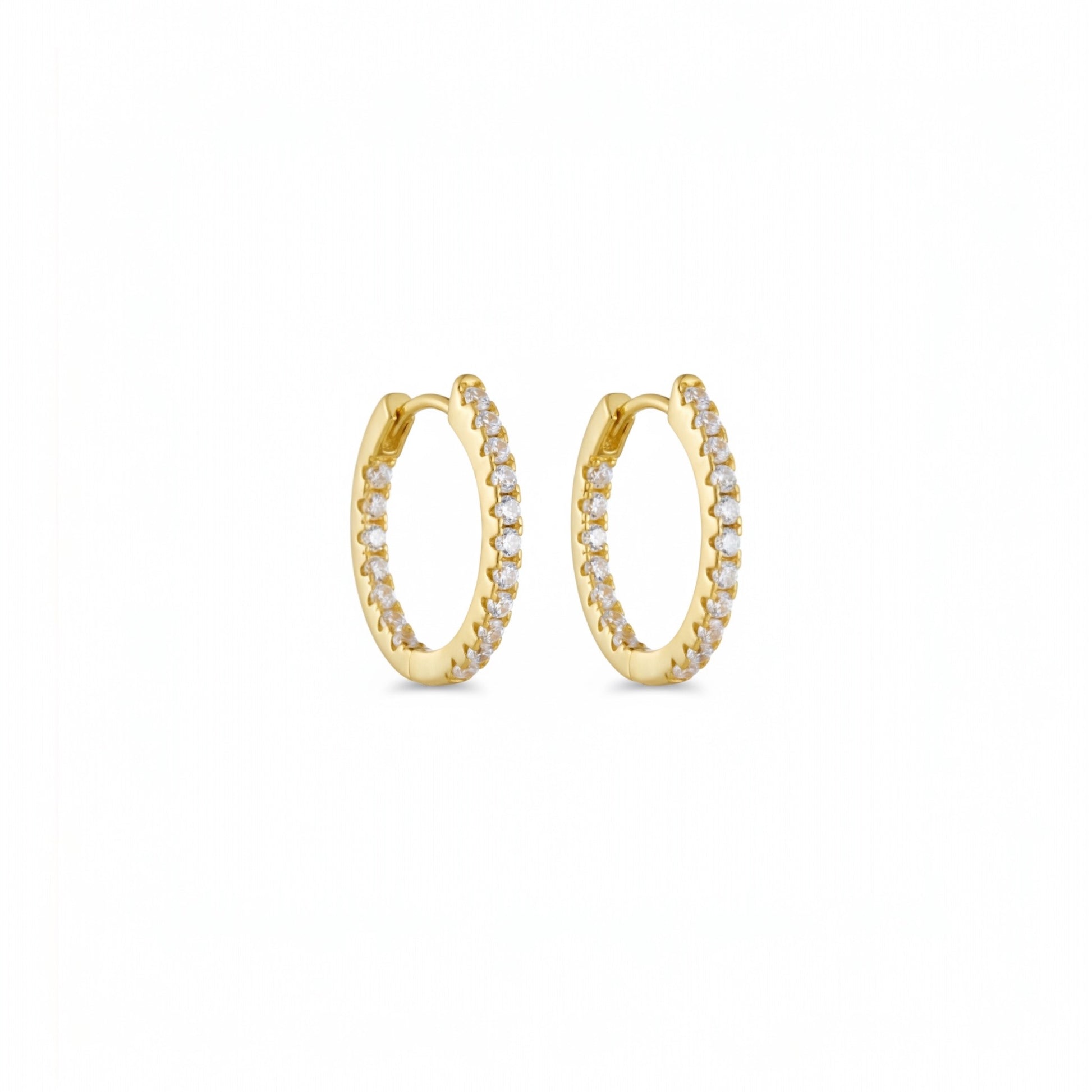 Double pavé hoop earrings in gold plated sterling silver with zirconia detailing