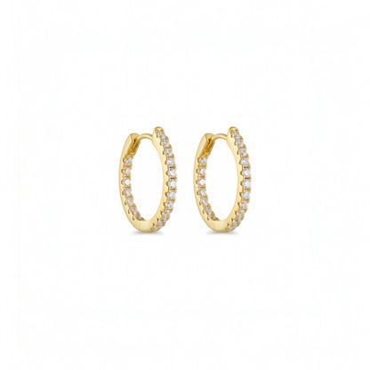 Double pavé hoop earrings in gold plated sterling silver with zirconia detailing