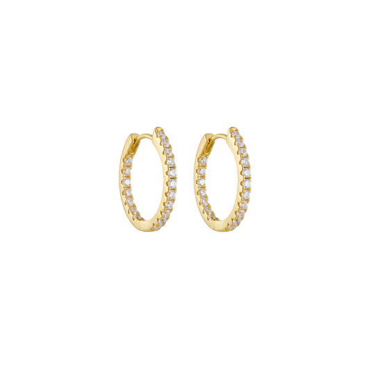 Double pavé hoop earrings in gold plated sterling silver with zirconia detailing