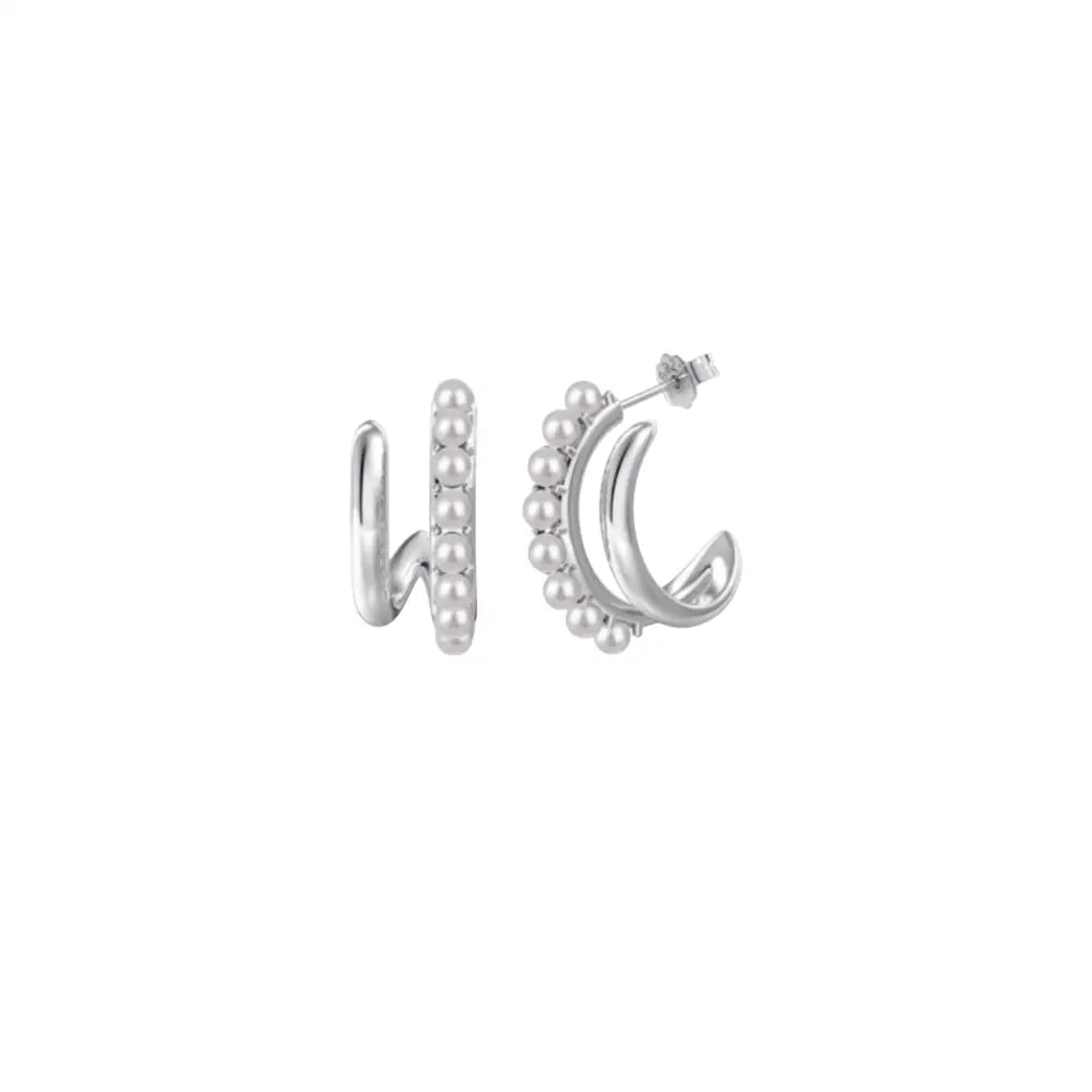 Faux Pearl Curve Earrings White Gold Earrings