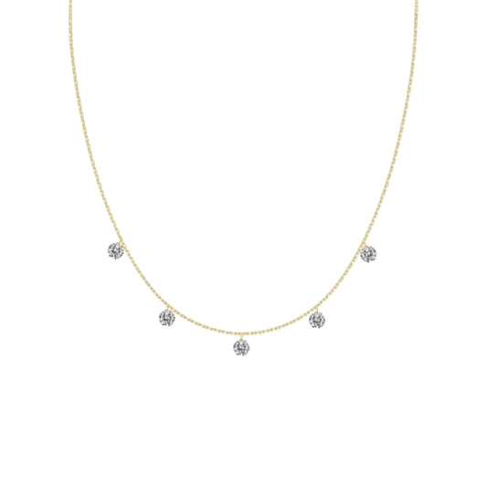 Five Stone Necklace in 925 Sterling Silver with 18ct Gold plating featuring five brilliant zirconia evenly spaced along a delicate chain