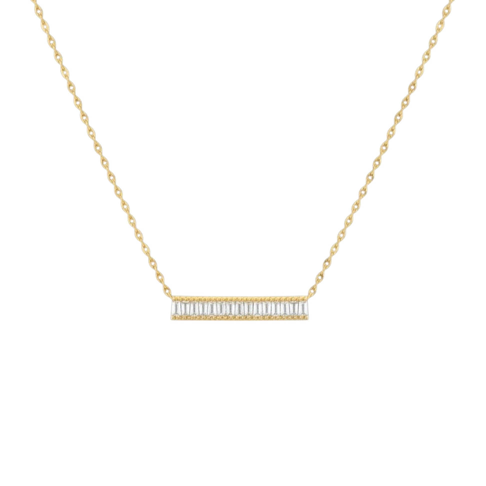 Gold Baguette Bar Necklace with baguette-cut zirconia stones