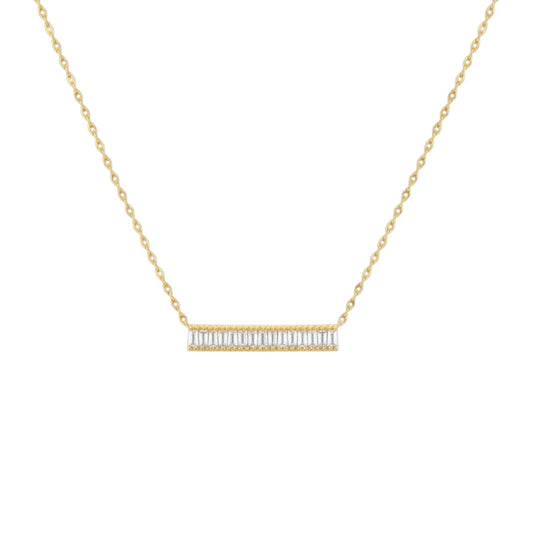Gold Baguette Bar Necklace with baguette-cut zirconia stones