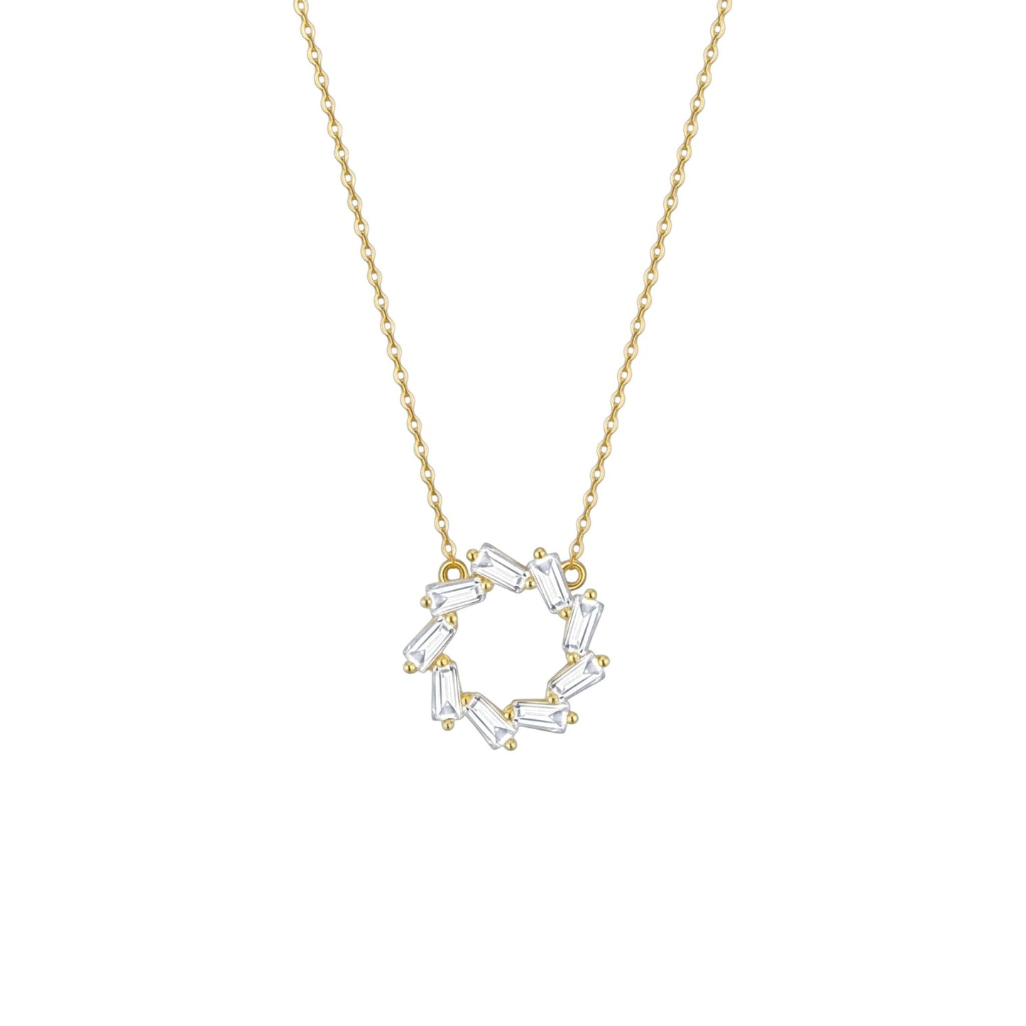 Gold Baguette Circle Necklace with baguette-cut stones