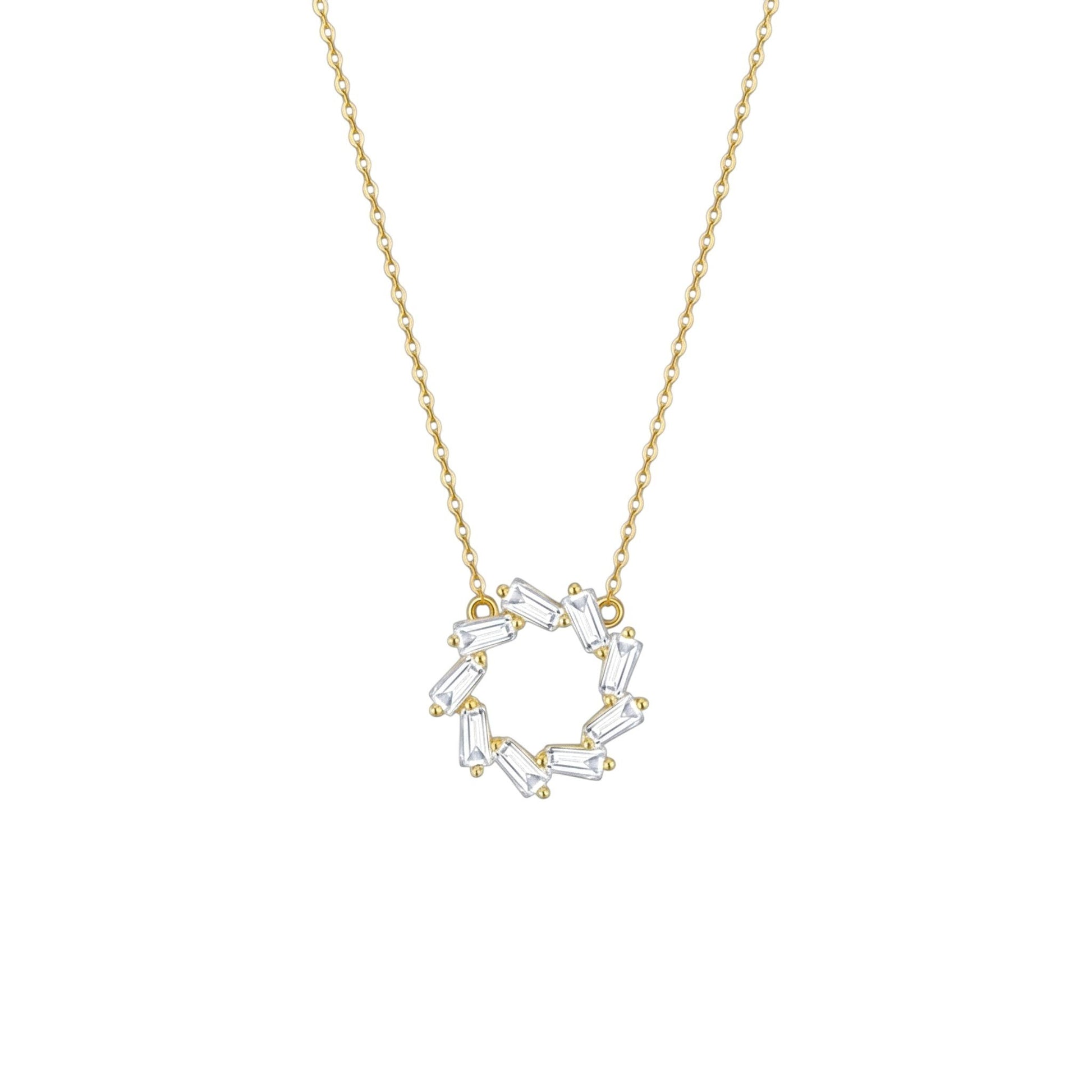 Gold Baguette Circle Necklace with baguette-cut stones