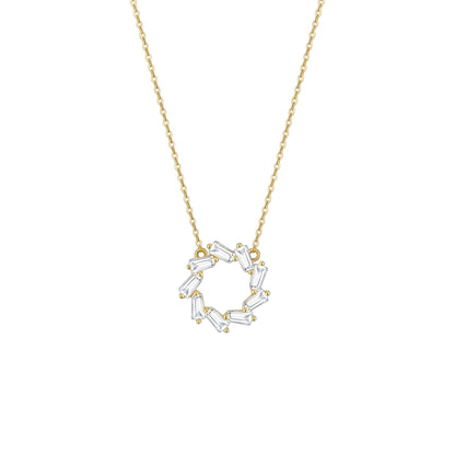 Gold Baguette Circle Necklace with baguette-cut stones