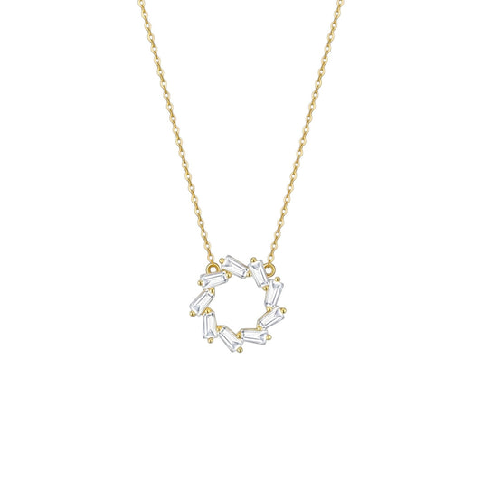 Gold Baguette Circle Necklace with baguette-cut stones