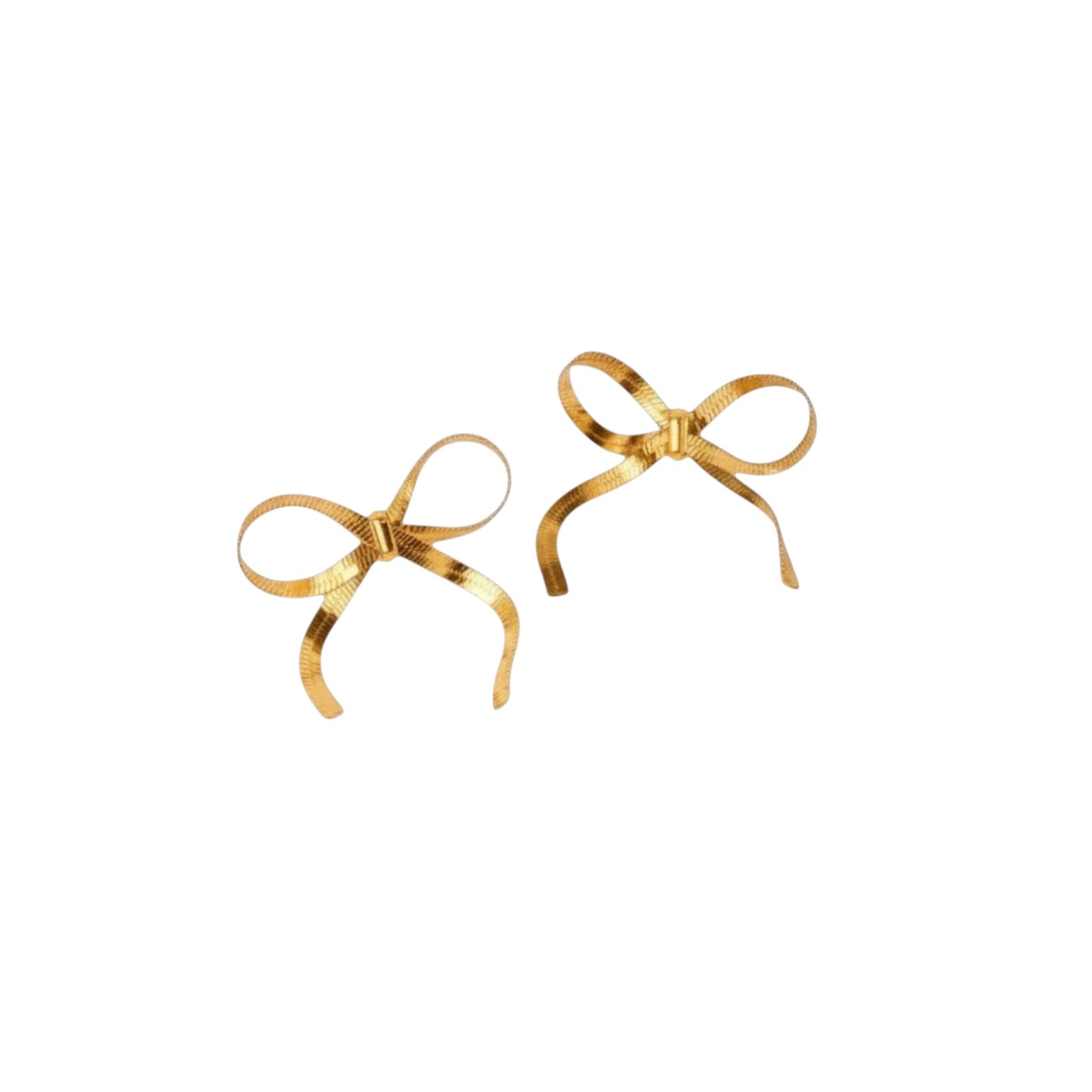 Gold bow ribbon stud earrings with a sculptural curved silhouette