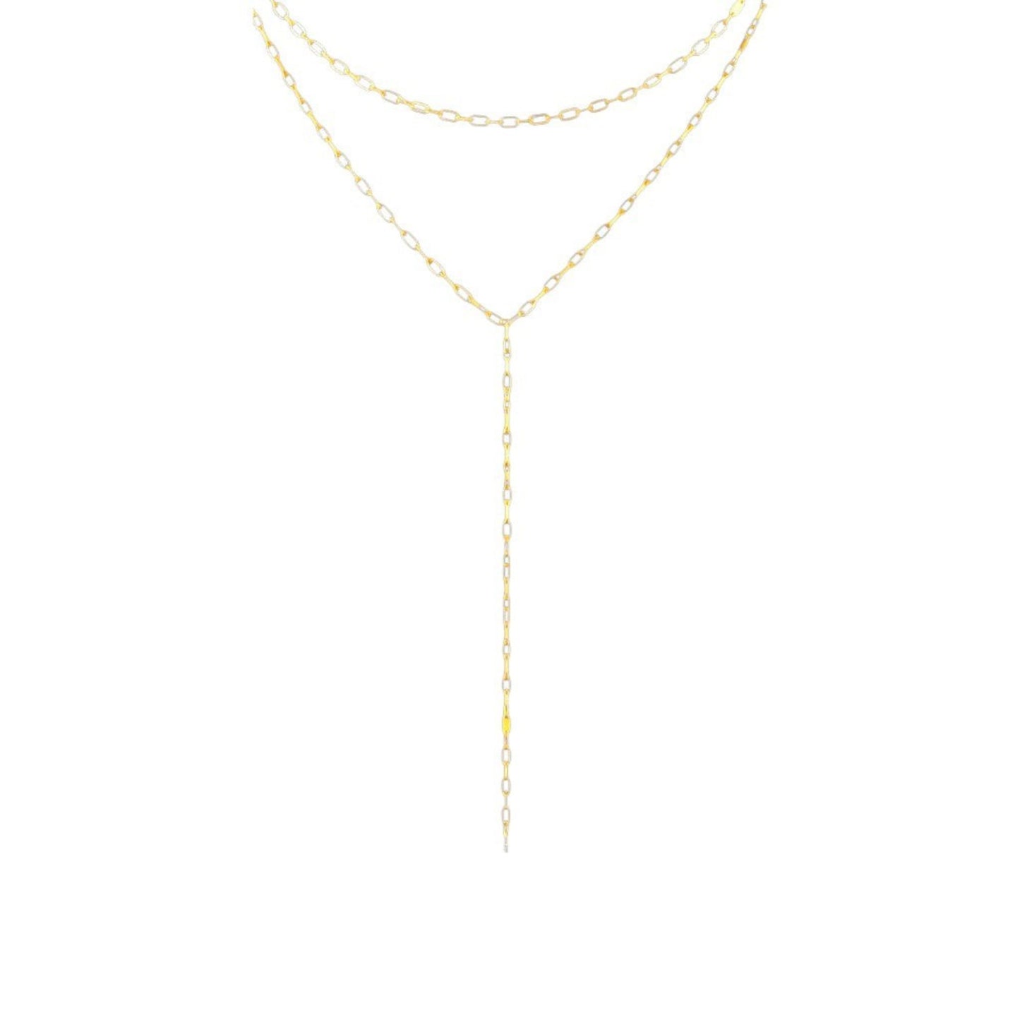 Gold layered Y necklace in stainless steel with cascading chain detailing