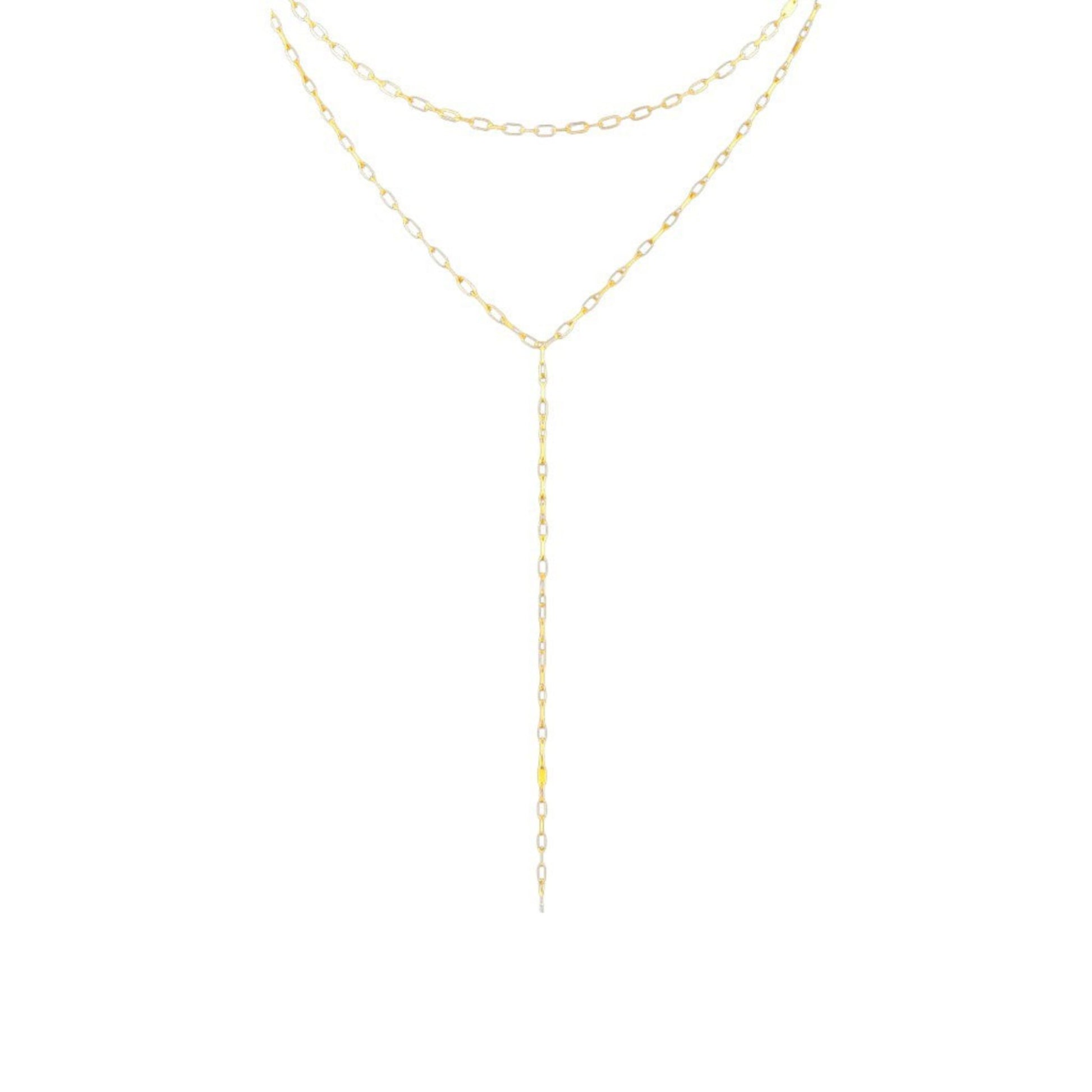 Gold layered Y necklace in stainless steel with cascading chain detailing