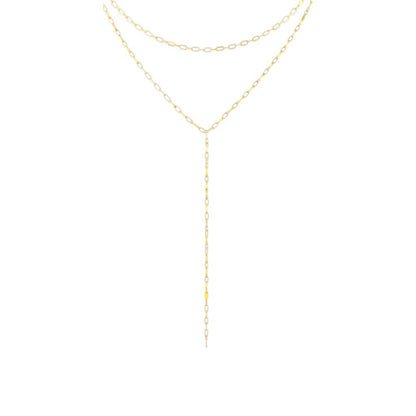 Gold layered Y necklace in stainless steel with cascading chain detailing