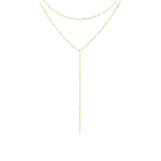 Gold layered Y necklace in stainless steel with cascading chain detailing