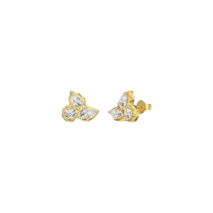 Gold cluster stud earrings with zirconia detailing in sterling silver