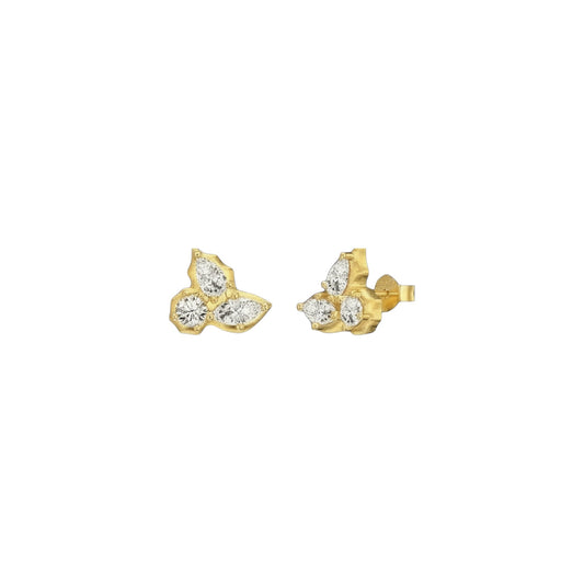 Gold cluster stud earrings with zirconia detailing in sterling silver