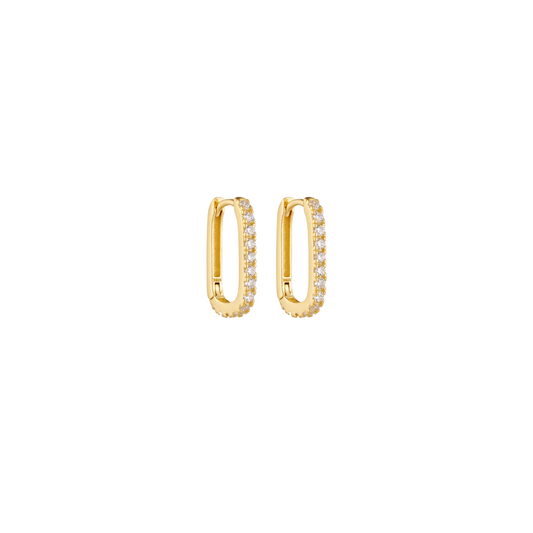 Gold Elongated Pavé Hoop Earrings with sparkling zirconia