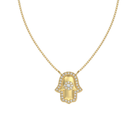 Gold Hamsa Necklace in gold plated sterling silver with pavé zirconia detail on 40cm adjustable chain