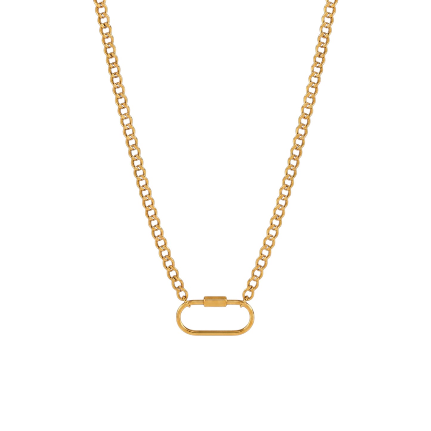 Gold Link Necklace in 18ct Gold plated Stainless Steel with elongated links and an oversized centre link