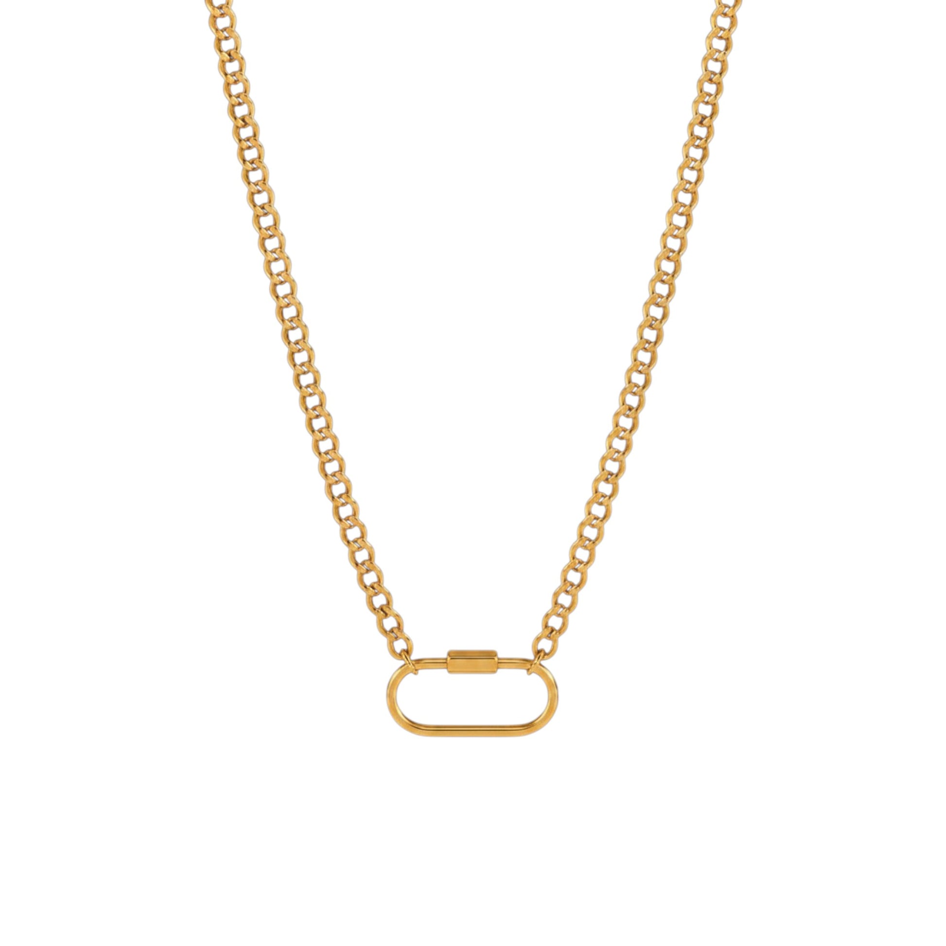 Gold Link Necklace in 18ct Gold plated Stainless Steel with elongated links and an oversized centre link