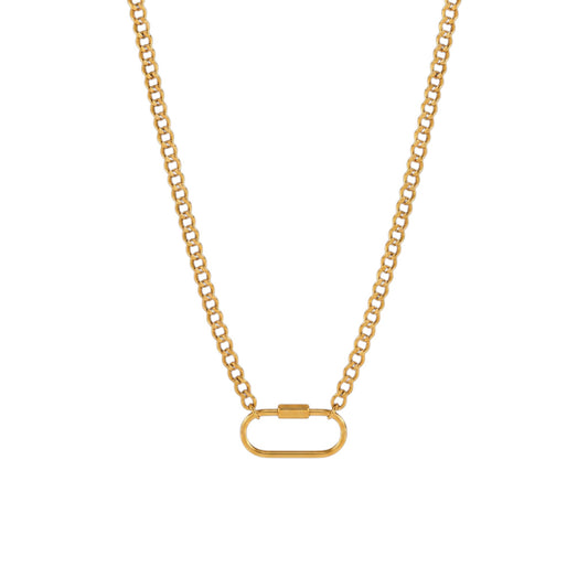Gold Link Necklace in 18ct Gold plated Stainless Steel with elongated links and an oversized centre link