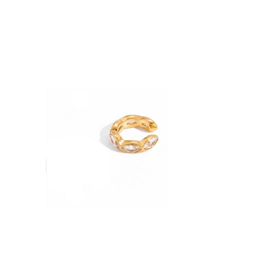 Gold marquise ear cuff with zirconia stones in stainless steel