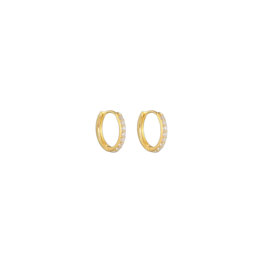 Gold micro pavé huggie earrings in sterling silver with zirconia detailing