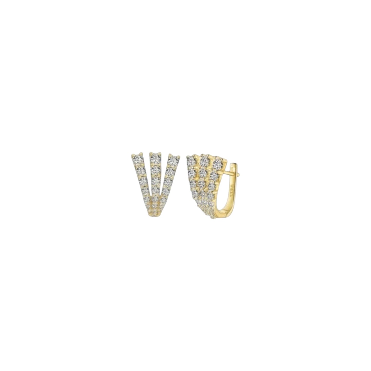 Gold multi-row pavé huggie earrings in sterling silver with zirconia detailing