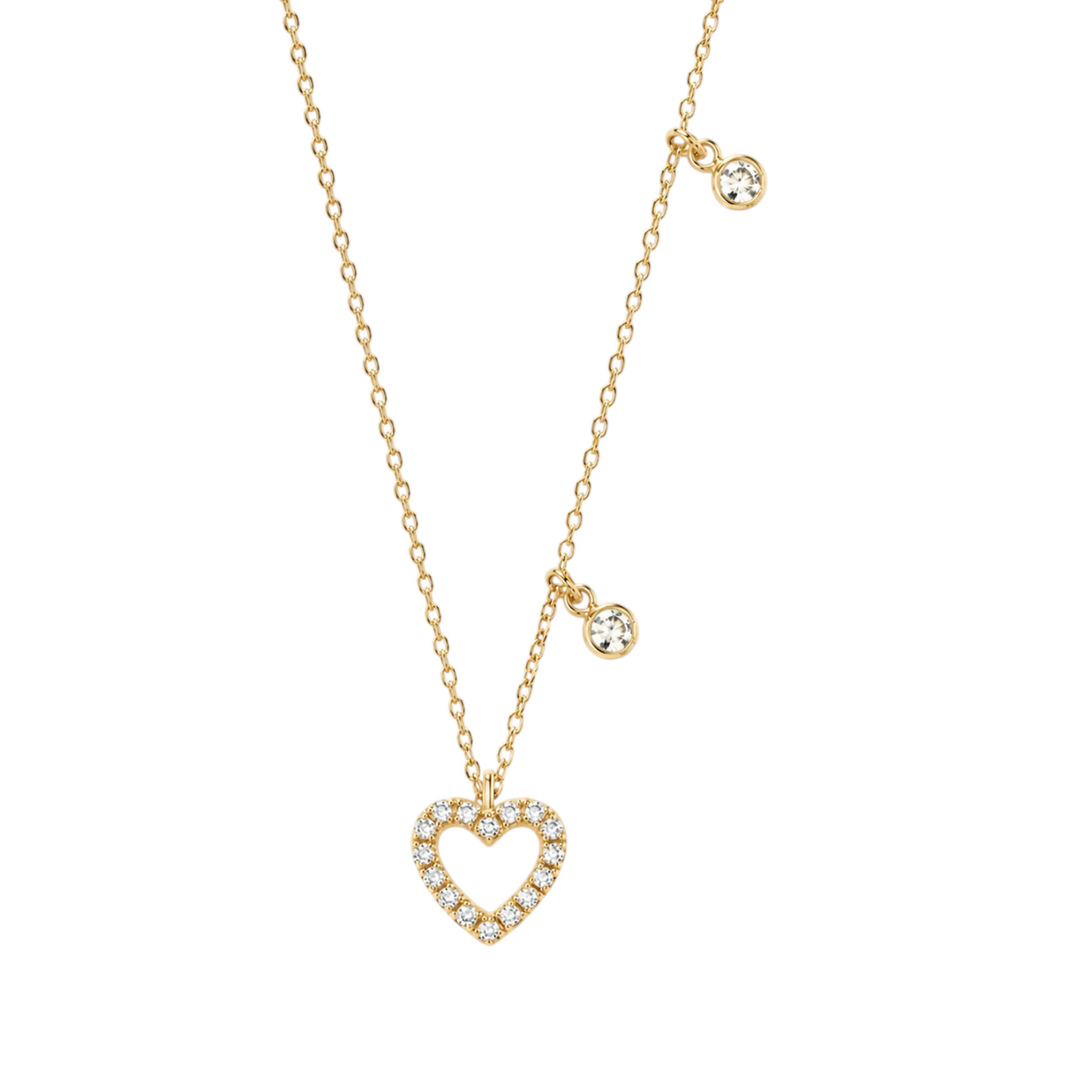 Gold Open Heart Necklace with sparkling heart detail and delicate chain accents