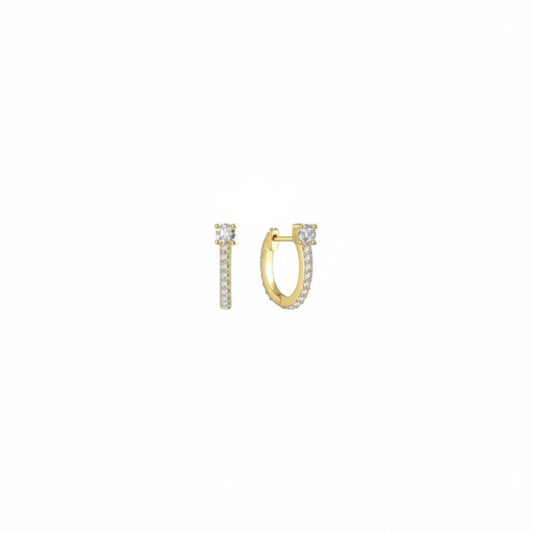 Gold pave detail huggie earrings in 925 sterling silver with 18ct gold plating