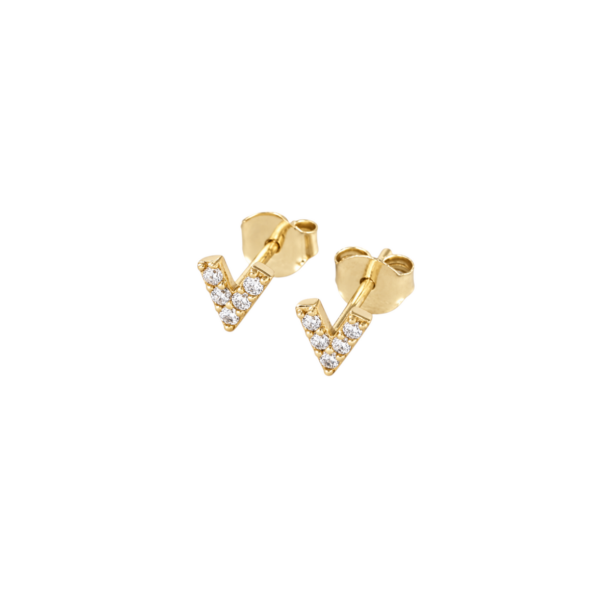 Gold Pavé V Stud Earrings with sparkling zirconia