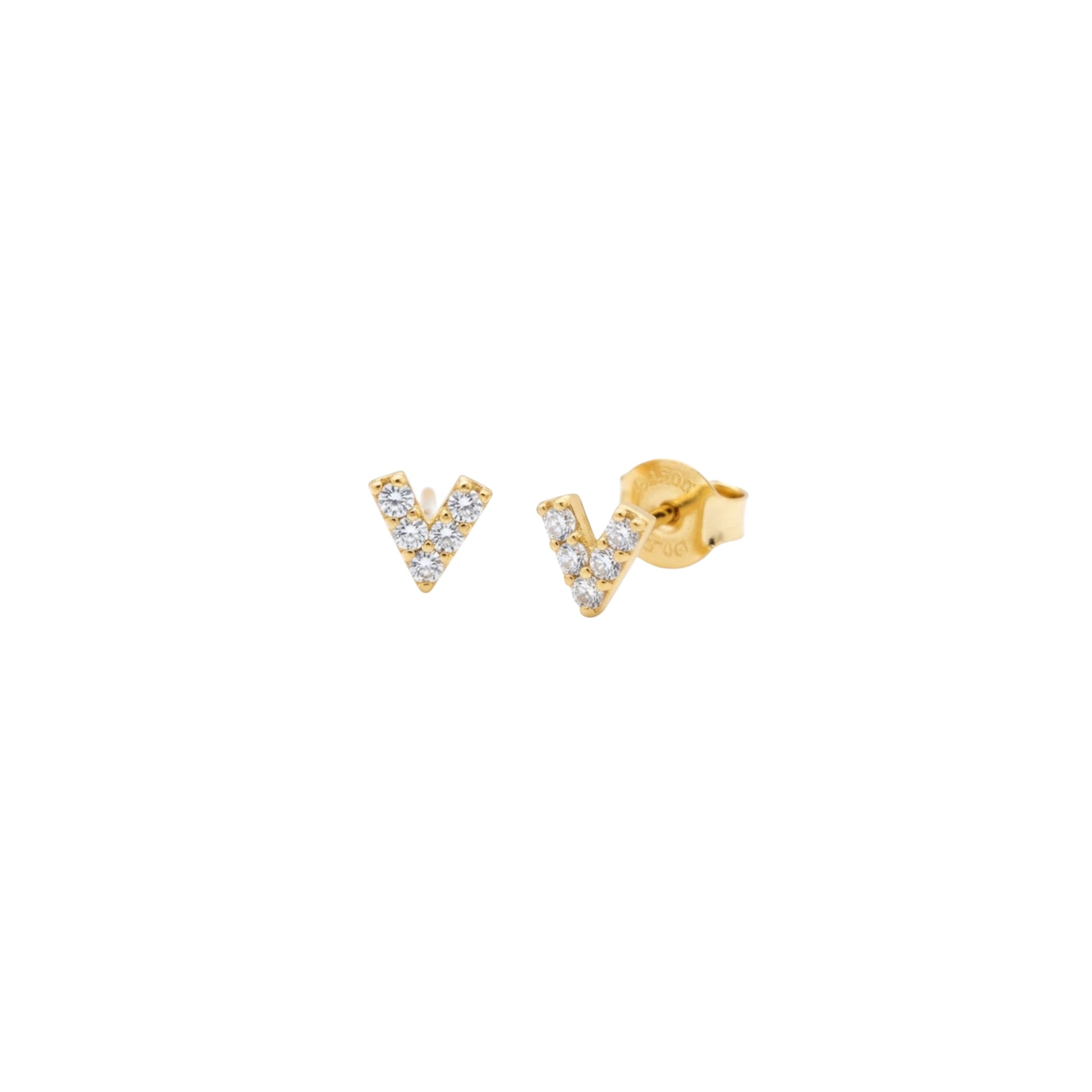 Gold pave V stud earrings in 925 sterling silver