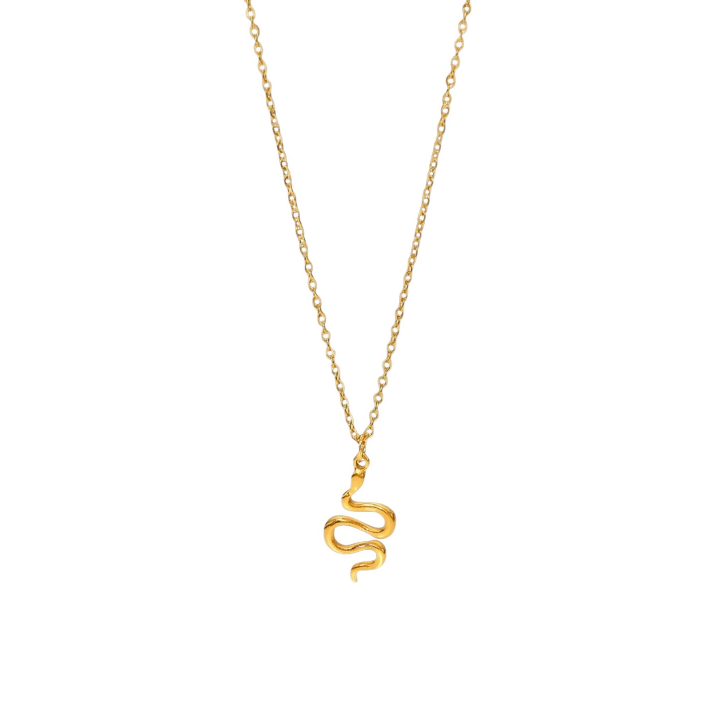 Gold Serpent Necklace crafted from Stainless Steel with 18ct Gold plating and a detailed serpent design on an adjustable chain